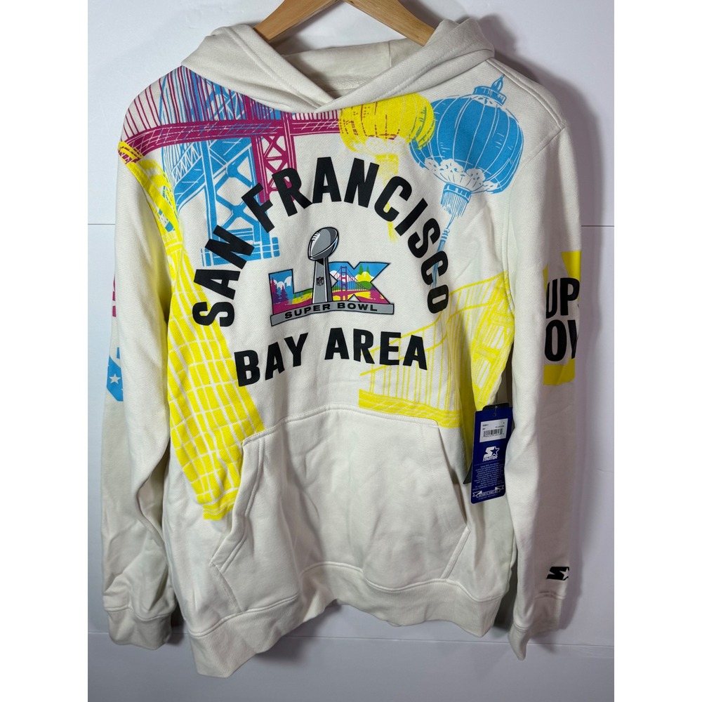 Starter NFL Super Bowl‎ LX San Francisco Bay Area Hoodie Cream Mens Medium NEW